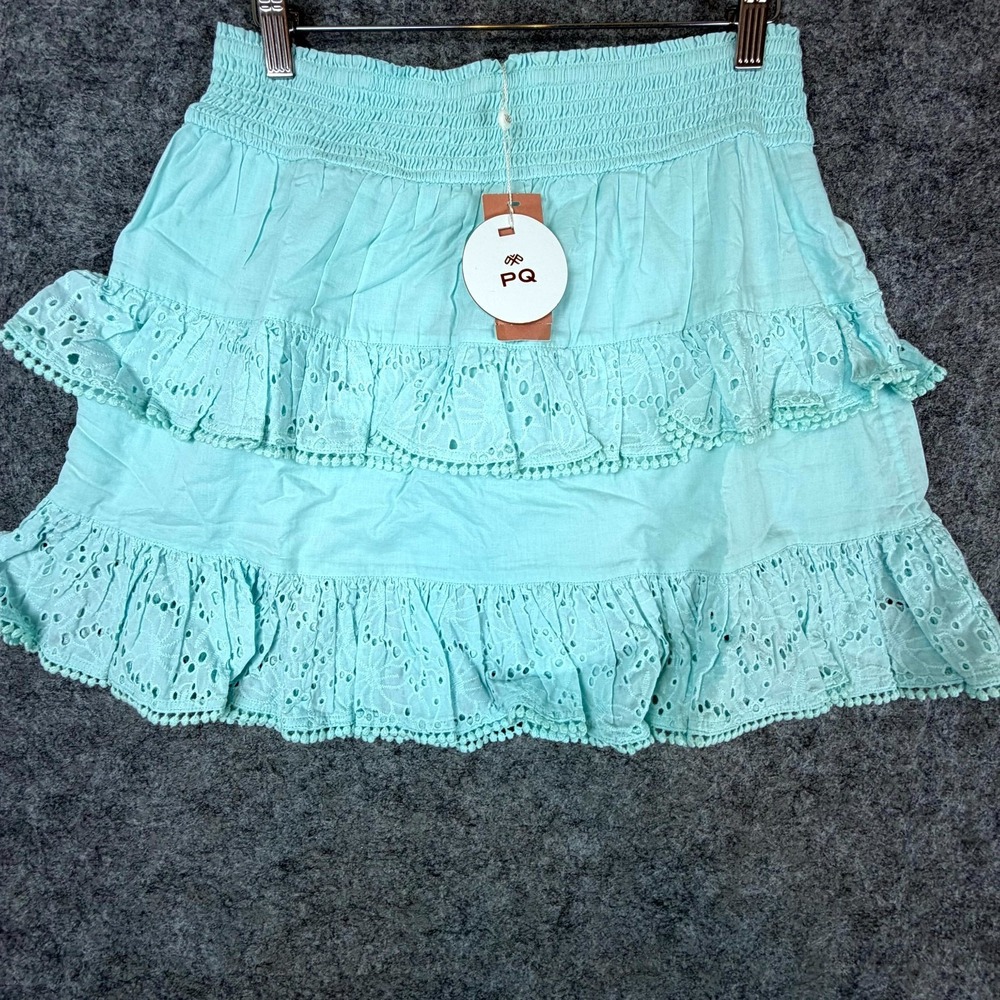 PilyQ Mini Skirt Womens M/L Blue Cotton Ari Eyelet Ruffle Coquette Fairy‎ Girly